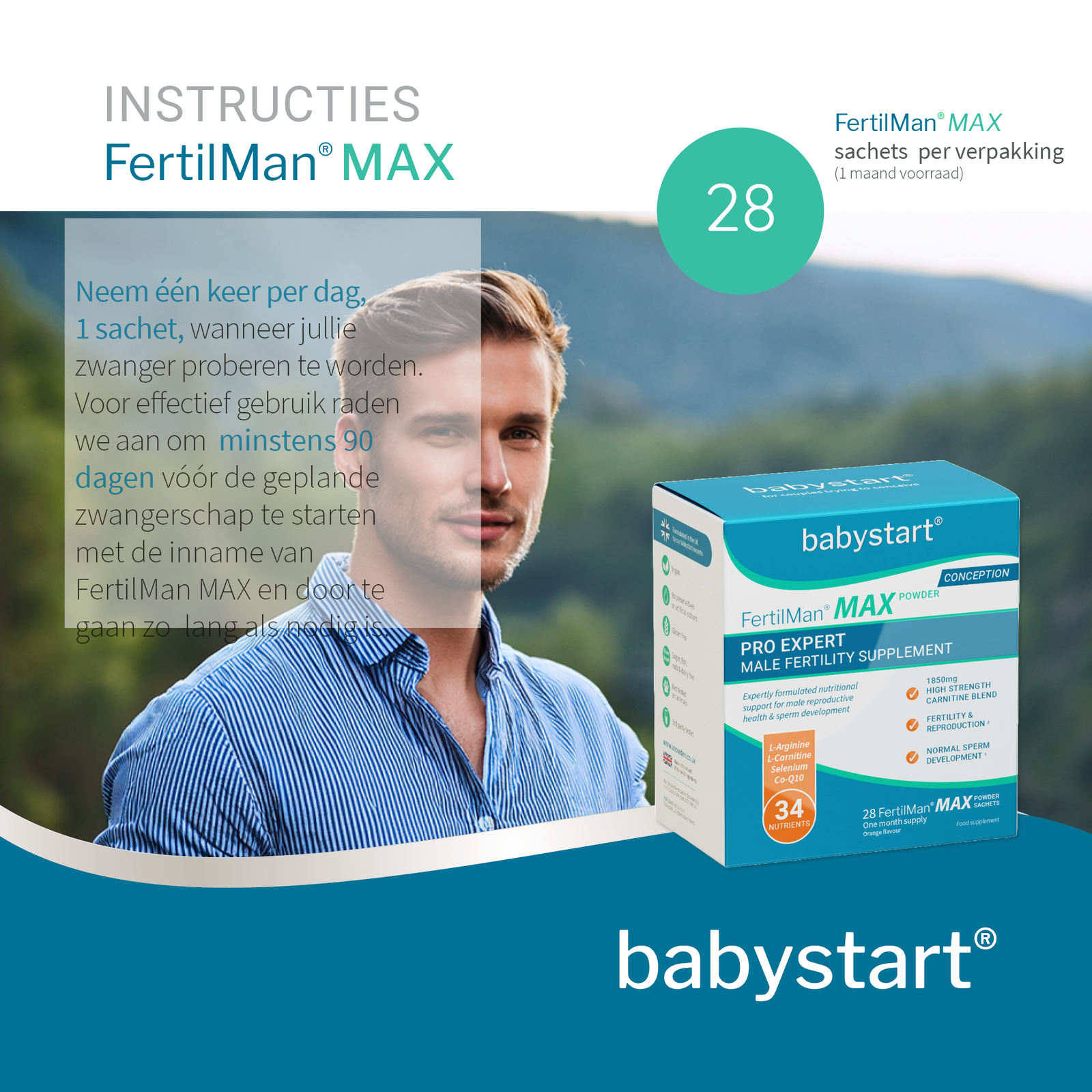 FertilMan® MAX - vruchtbaarheid supplement man - 28 zakjes - Afbeelding 2