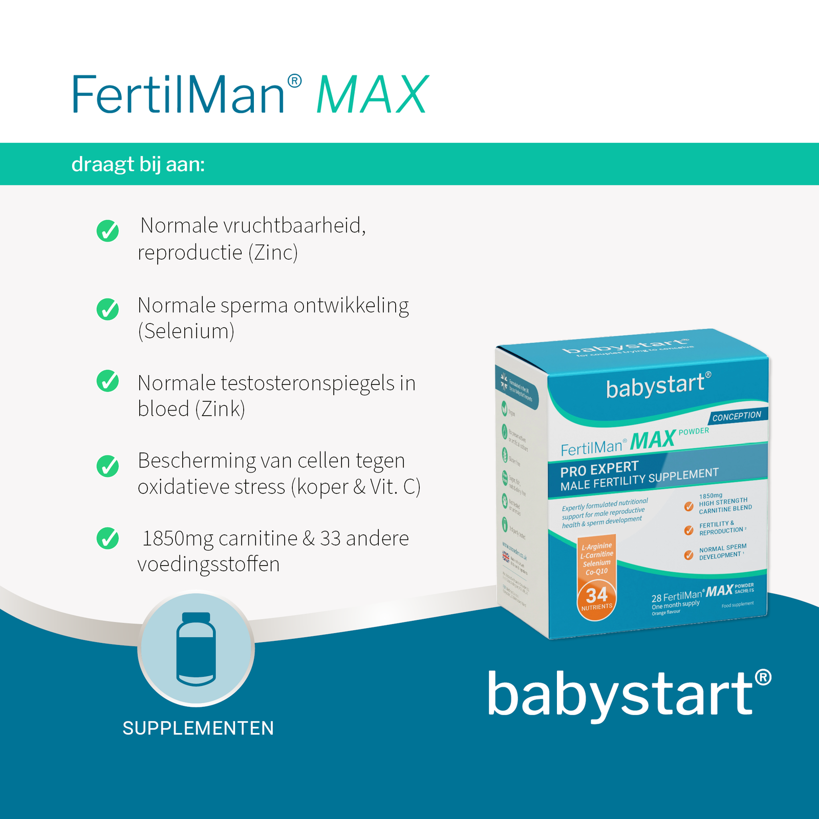 FertilMan® MAX - vruchtbaarheid supplement man - 28 zakjes - Afbeelding 3